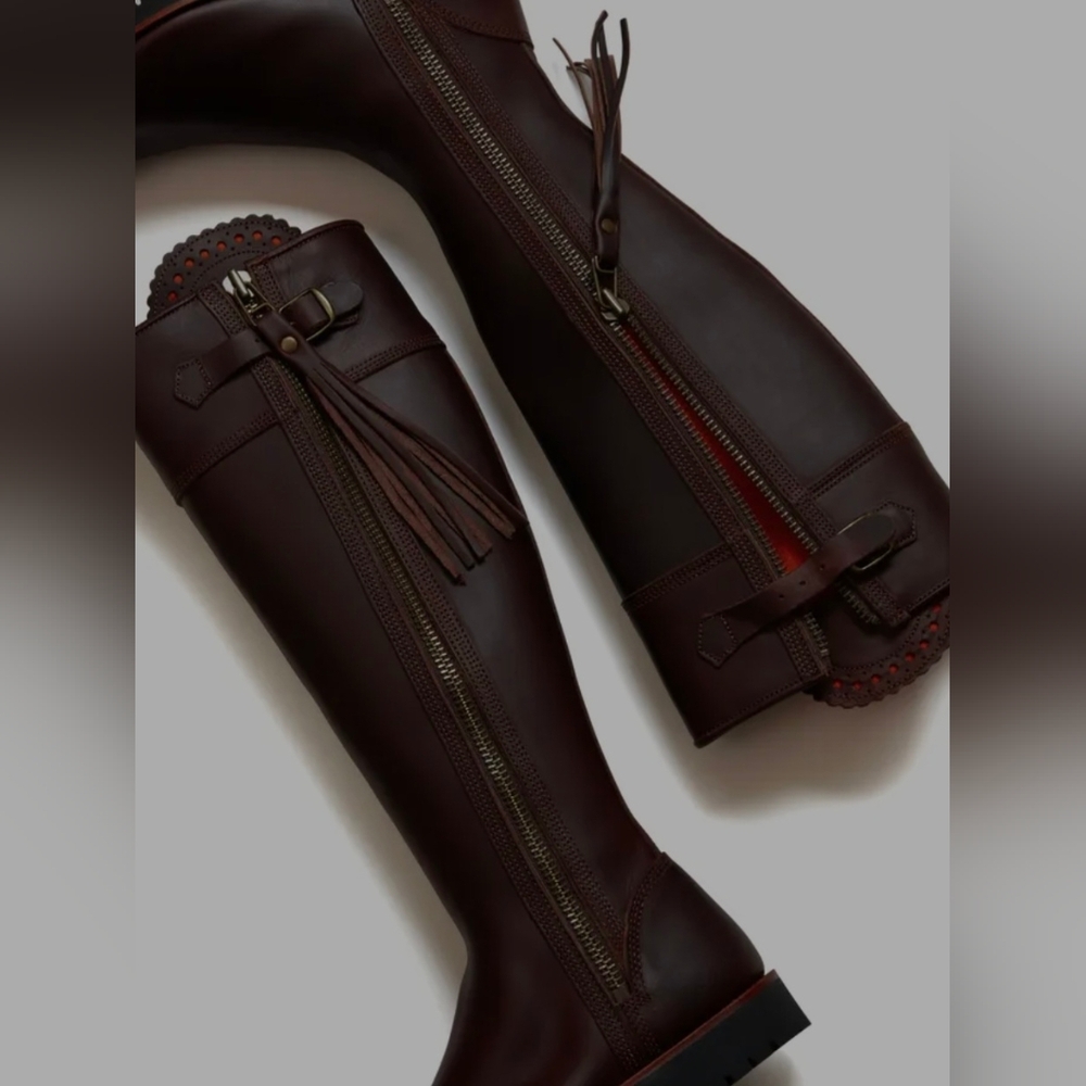 Penelope Chilvers Tall Tassel Boots Knee High Conker Brown Leather 7/38